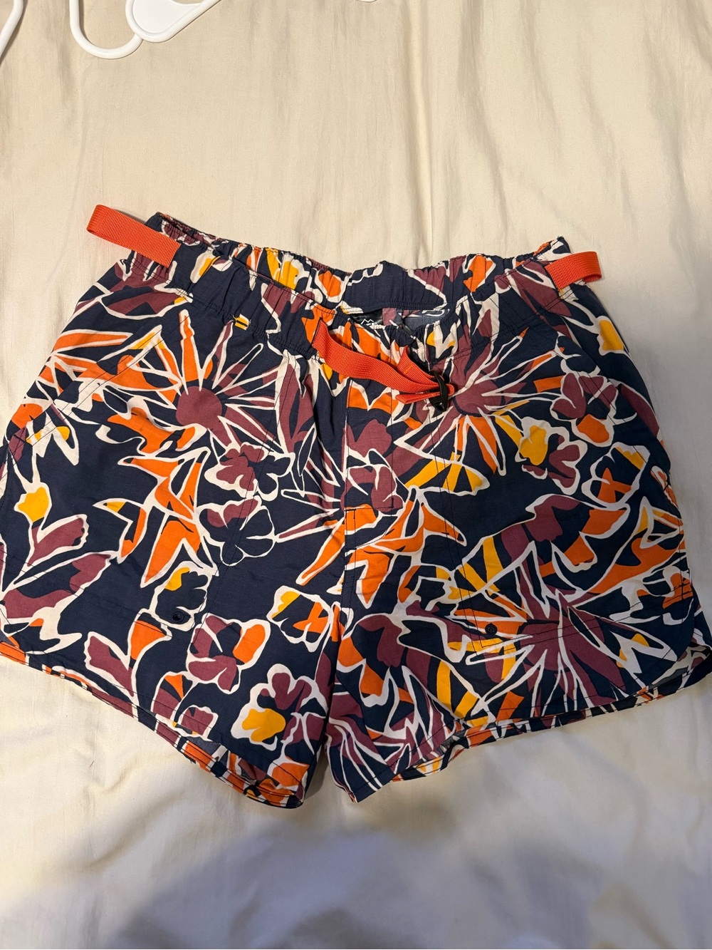 Women’s Floral Print Elastic Waist Shorts - Navy with Orange & Yellow